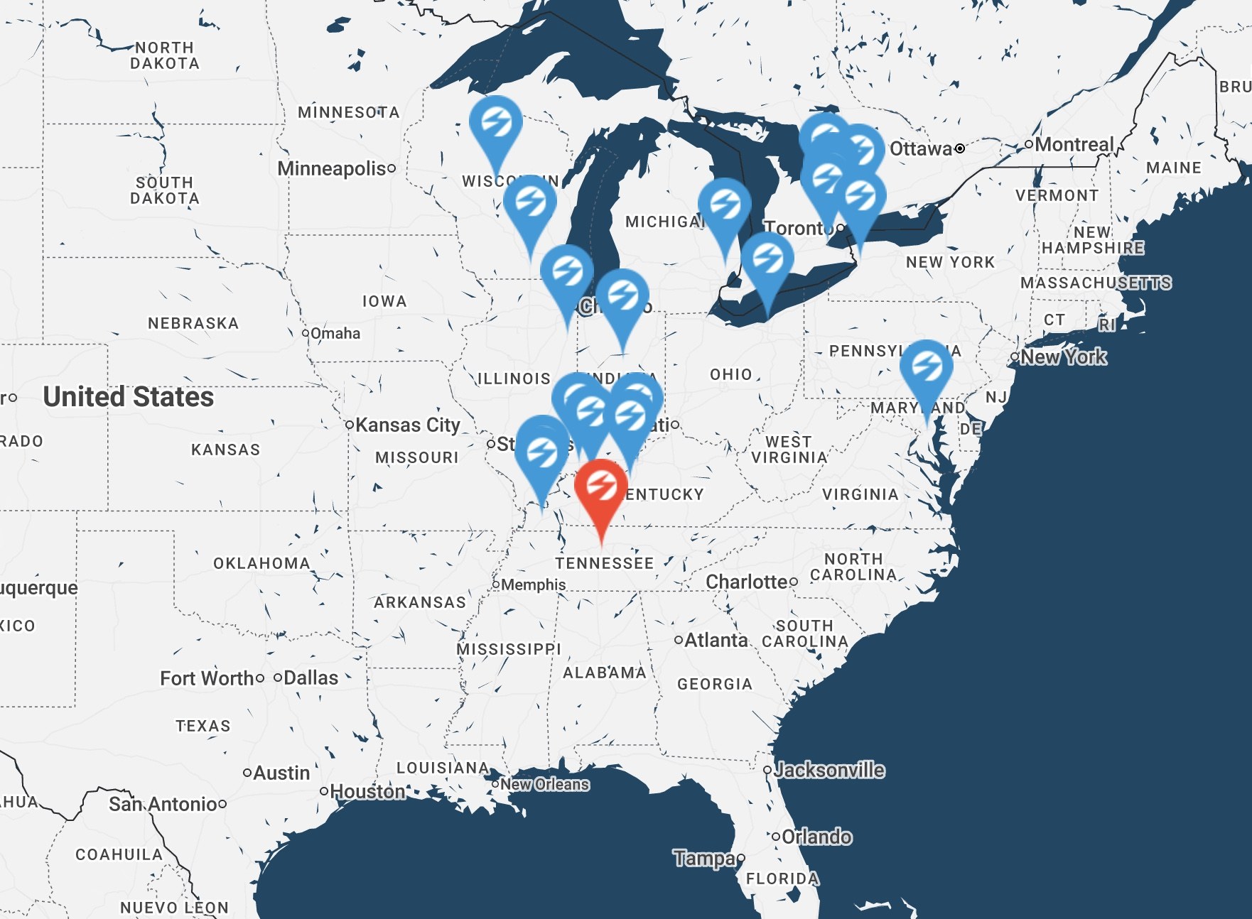Map of The State Group locations across the U.S. Midwest, Mid-Atlantic, and Southern Ontario, with MelKay’s Evansville Tri-State market highlighted.